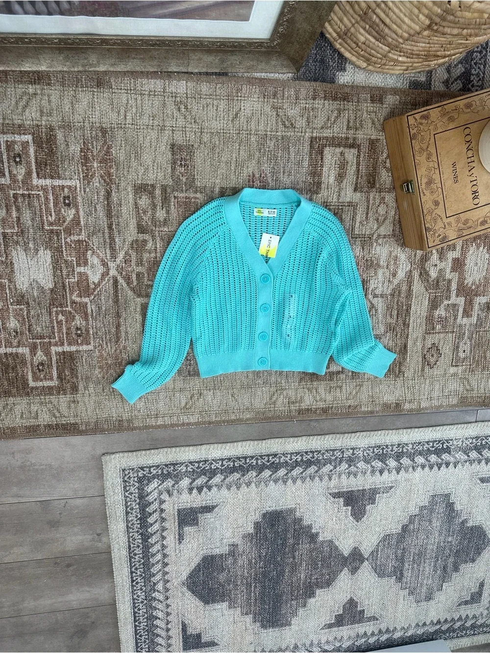 New Epic Threads Girls Cardigan Macys Exclusive V Neck Turquoise Button Sm 7/8